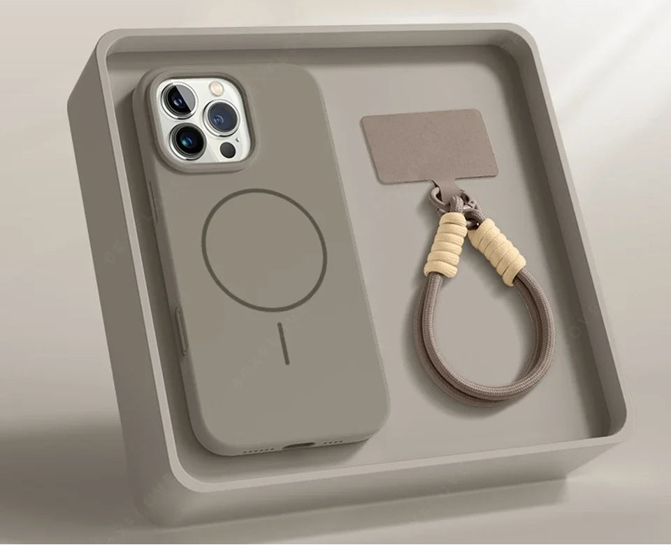Magnetic Silicone MagSafe Case with Lanyard for iPhone