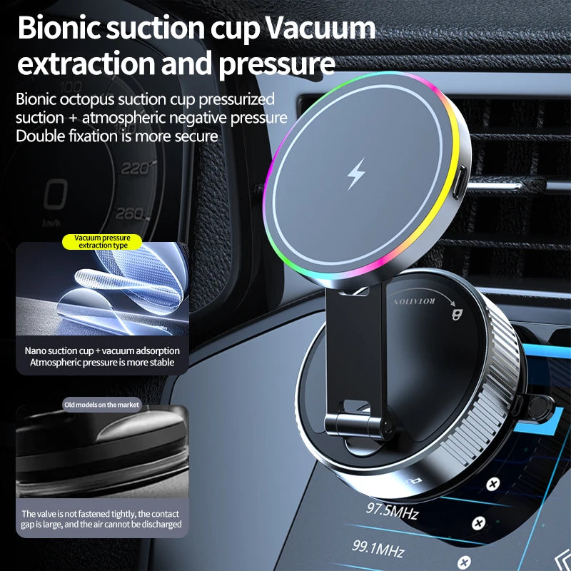 15W Wireless Charger Magnetic Car Holder – Multi-Angle Rotation for iPhone 12–16 Pro Max