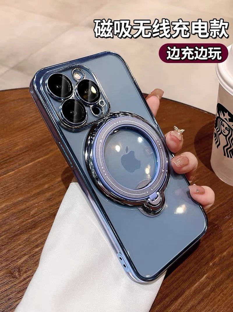 MagSafe Case for iPhone – Transparent Magnetic Ring Holder Shockproof Cover