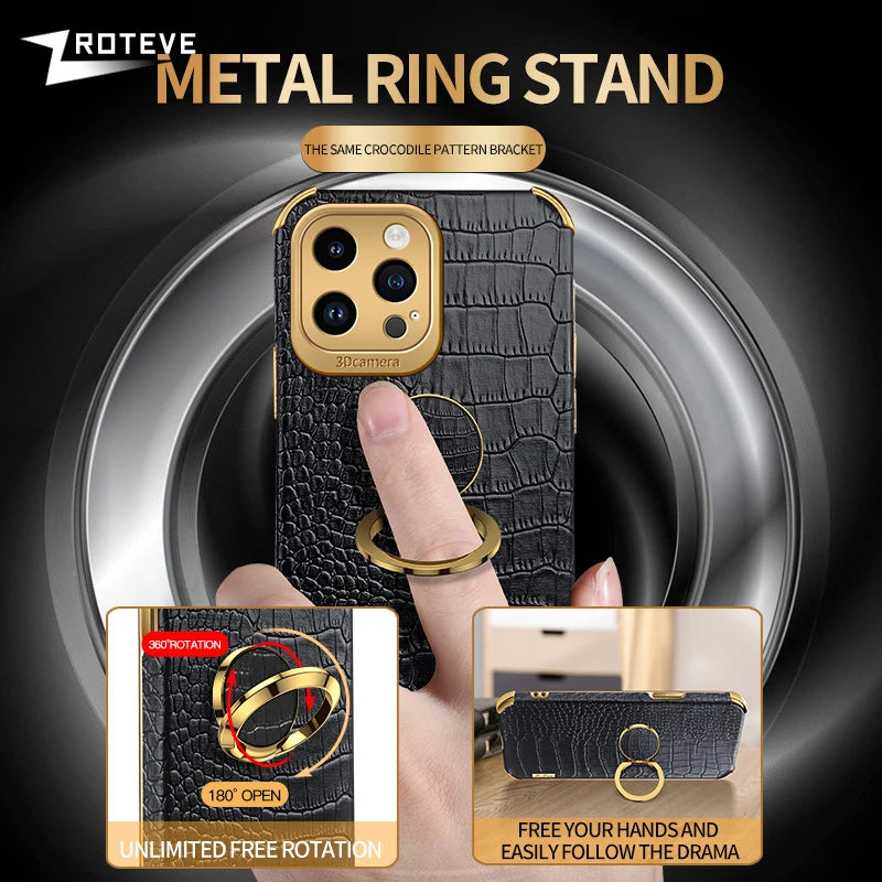 Luxury Crocodile Leather Pattern Phone Case – Gold Plating Silicone Cover