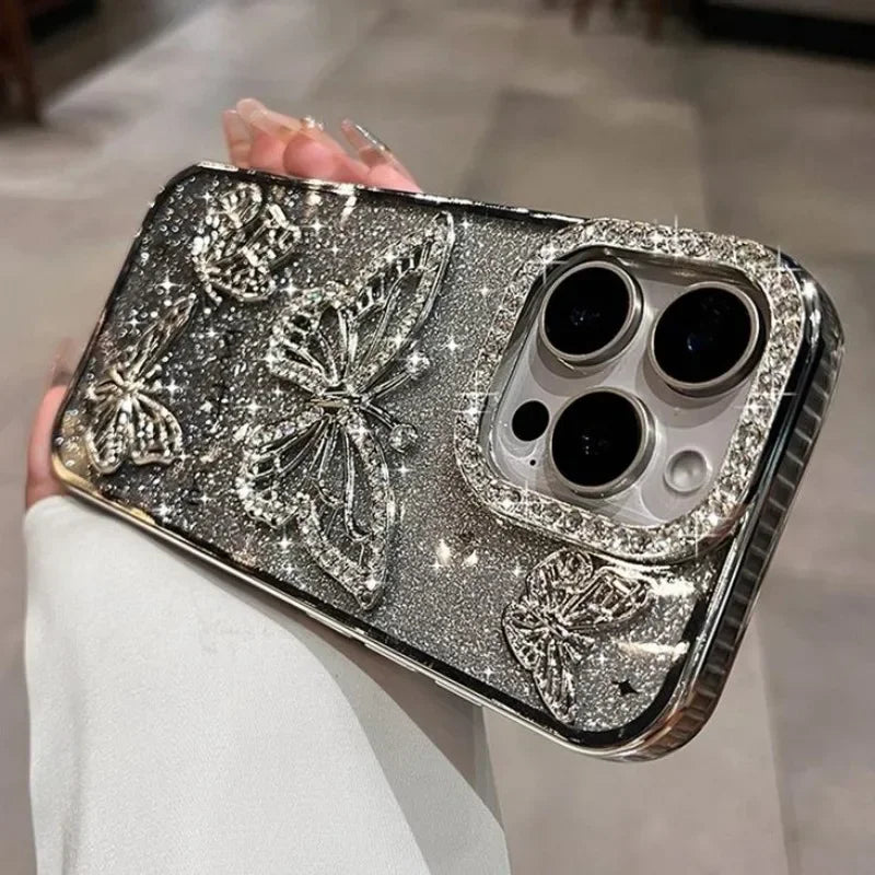 Diamond Butterfly Phone Case – Luxury Plating Soft Silicone Cover