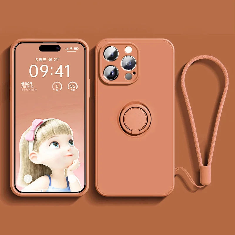 Magnetic Soft Silicone Case with Ring Holder for iPhone