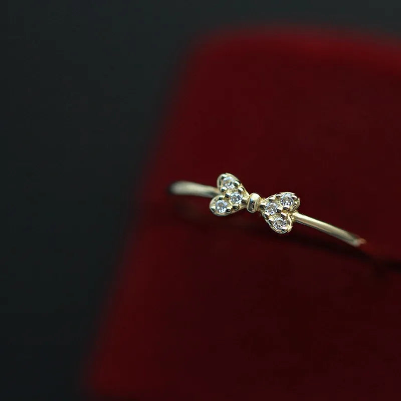 14K Gold Bow Zircon Ring for Women