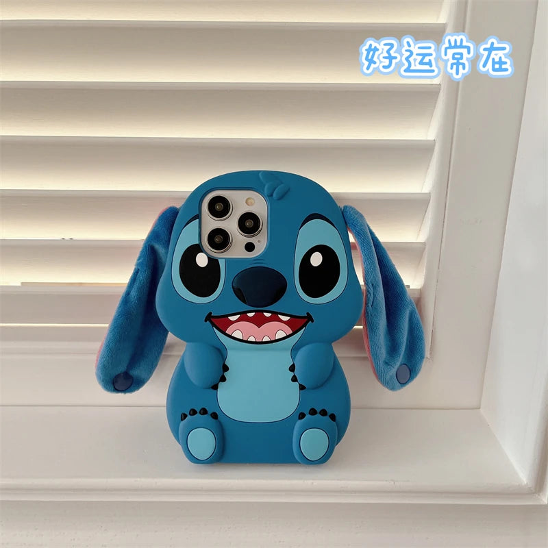 So Cute 3D Cartoon Stitch Phone Case – Soft Silicone + Plush Ears