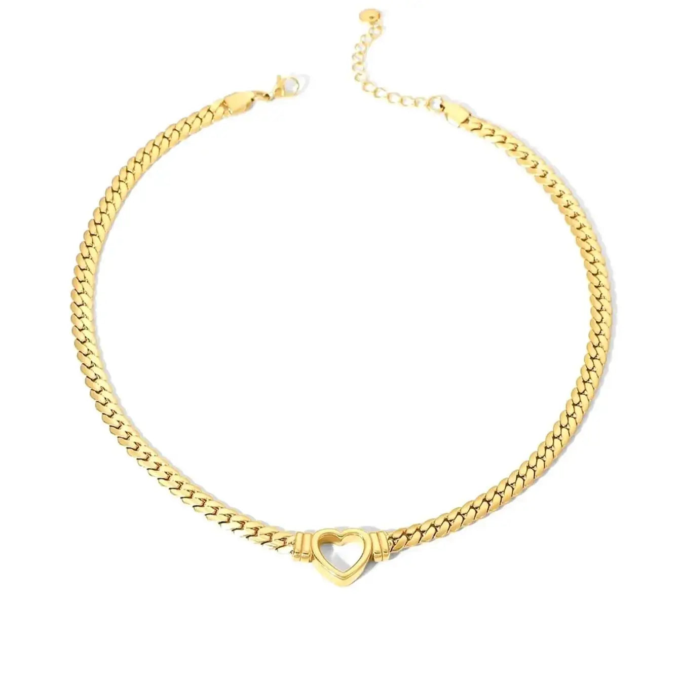 18K Gold Plated Heart Chain Necklace – Stainless Steel Unisex