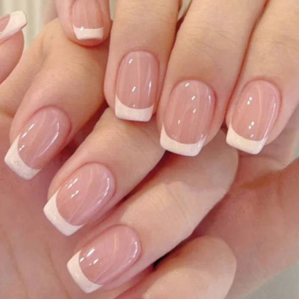 24pcs Press-On Square Fake Nails – French Tip Design