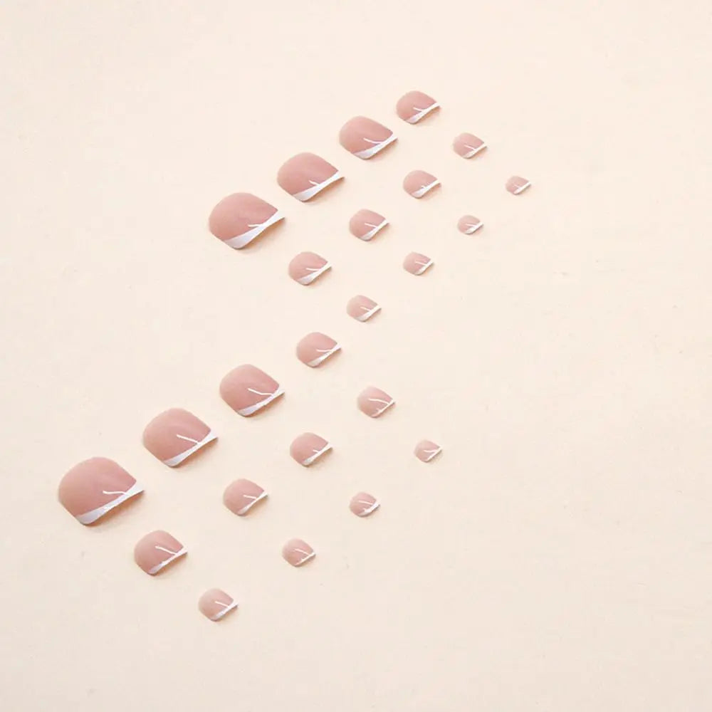 24pcs Press-On Square Fake Nails – French Tip Design