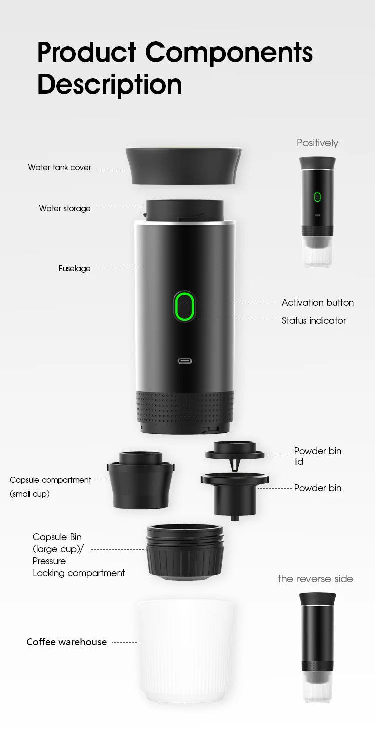 Wireless Portable Espresso Coffee Maker – 20 Bar 3-in-1 Travel Coffee Machine
