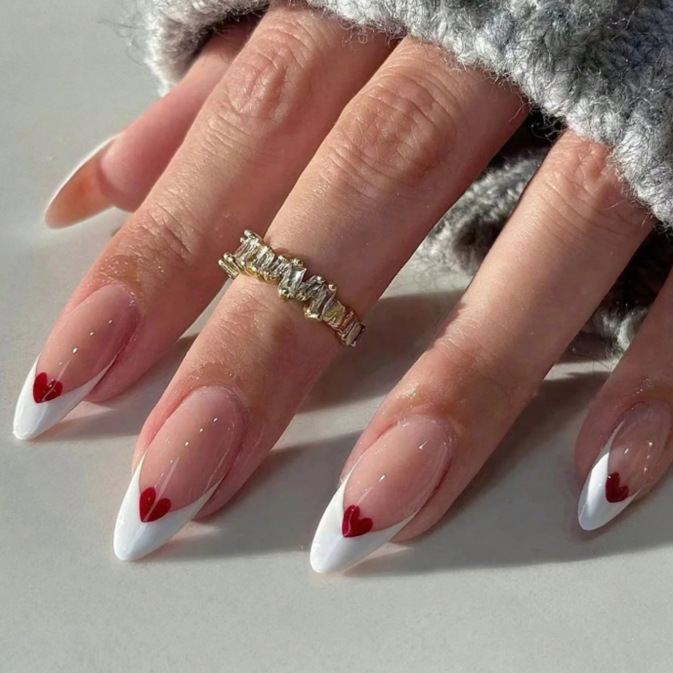 24pcs Press-On Square Fake Nails – French Tip Design