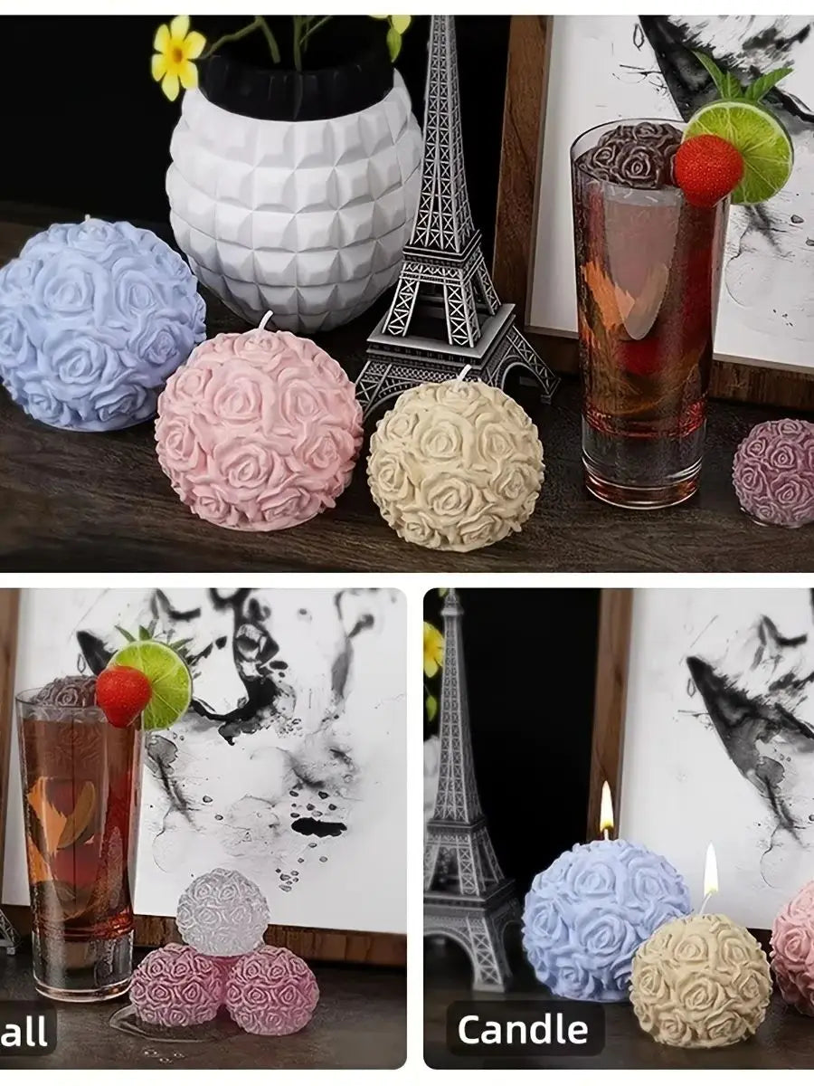 Silicone Candle Mold – 3D Rose Ball Design for DIY Candle, Resin, or Soap Crafting