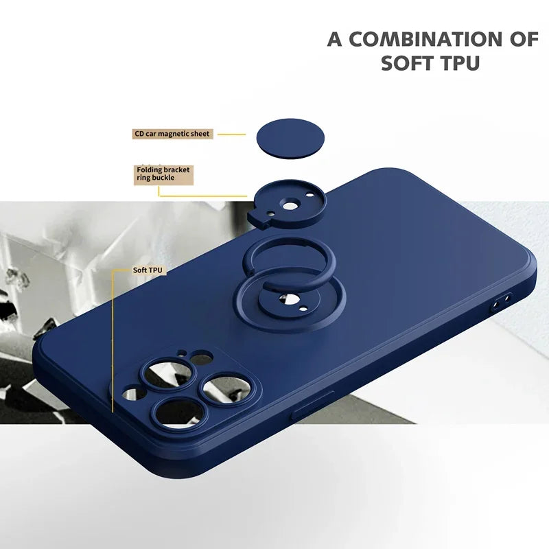 Magnetic Soft Silicone Case with Ring Holder for iPhone