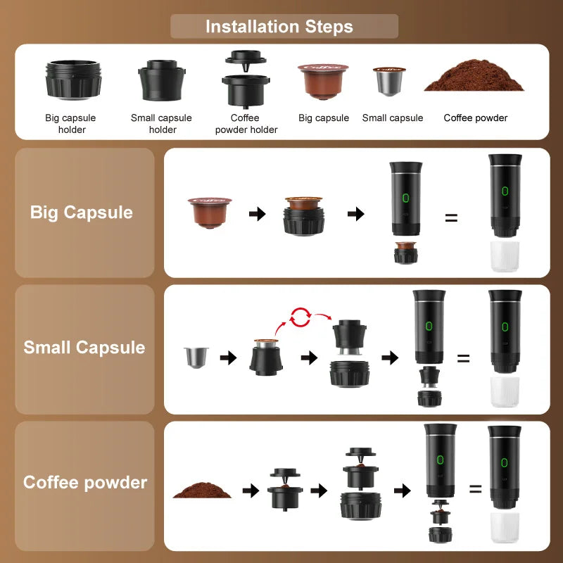 Wireless Portable Espresso Coffee Maker – 20 Bar 3-in-1 Travel Coffee Machine