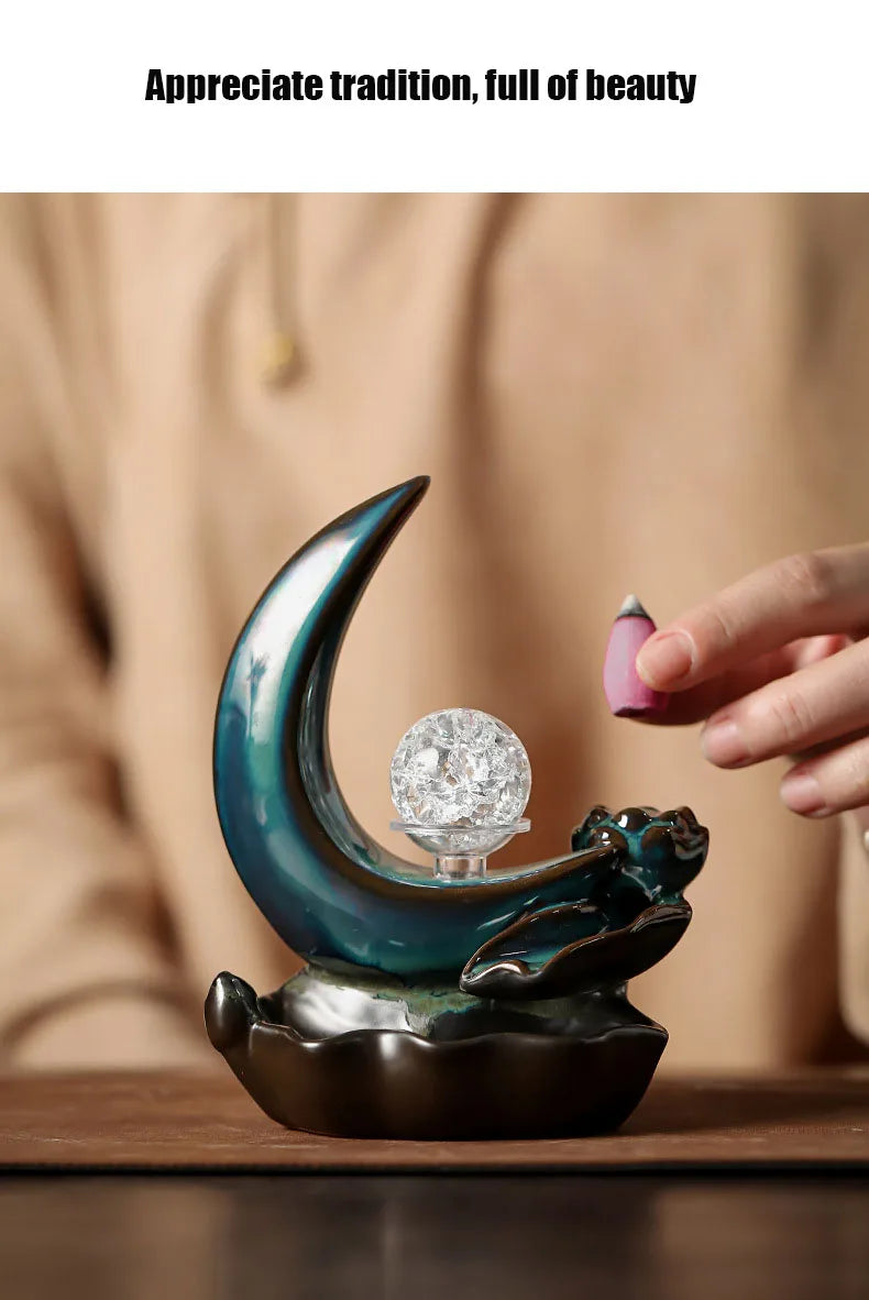 Backflow Incense Burner – Moon Design Ceramic Holder for Home and Office Decoration