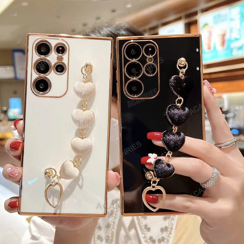 Heart Bracelet Chain Phone Case for Samsung Galaxy S24 S23 S22 S21 Ultra