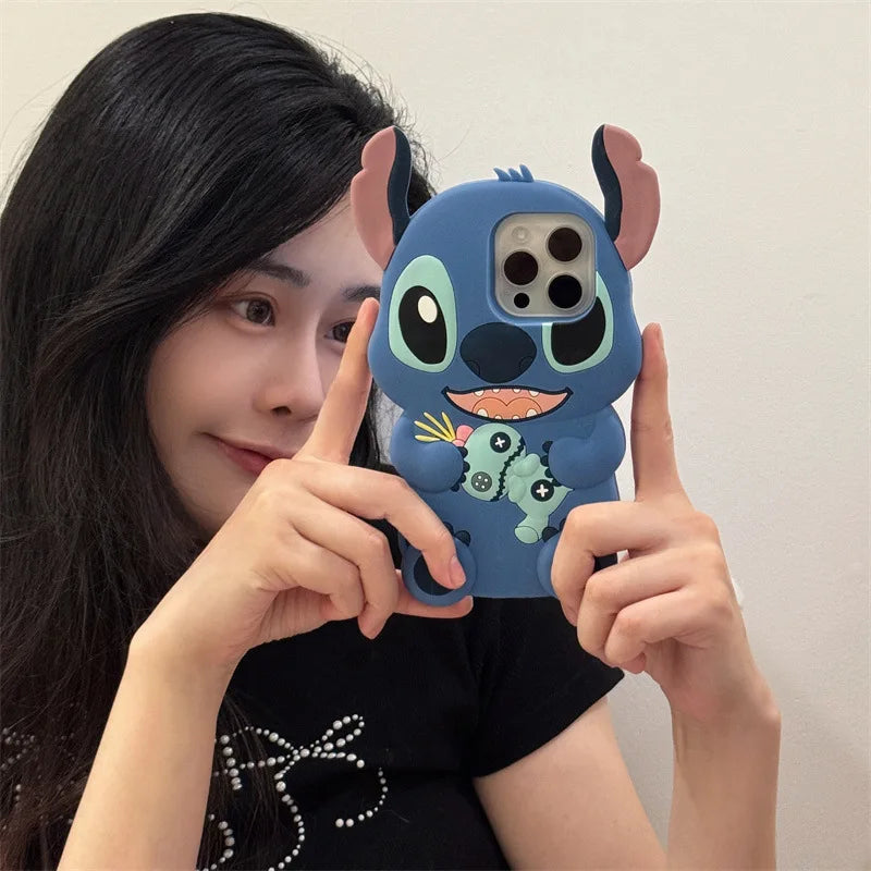 Cute 3D Stitch Cartoon Silicone Phone Case for iPhone Models