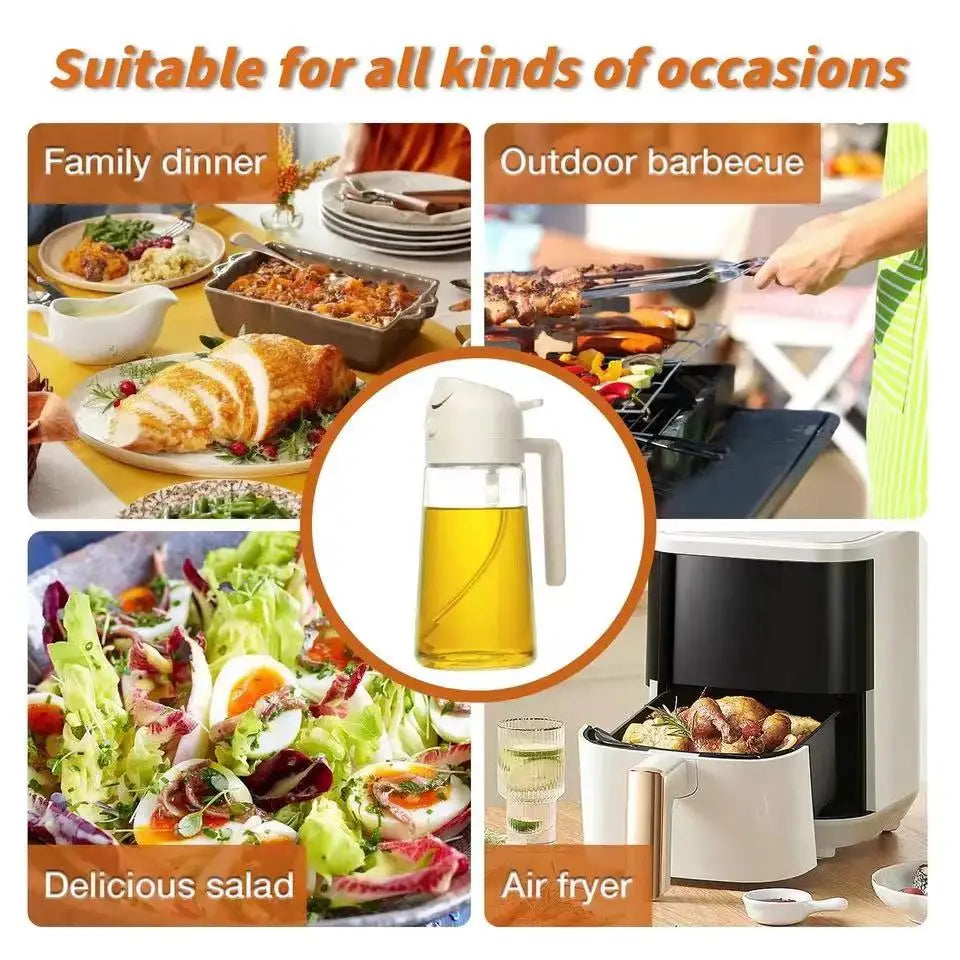 2 in 1 Olive Oil Dispenser and Sprayer – 16oz Bottle for Kitchen Use