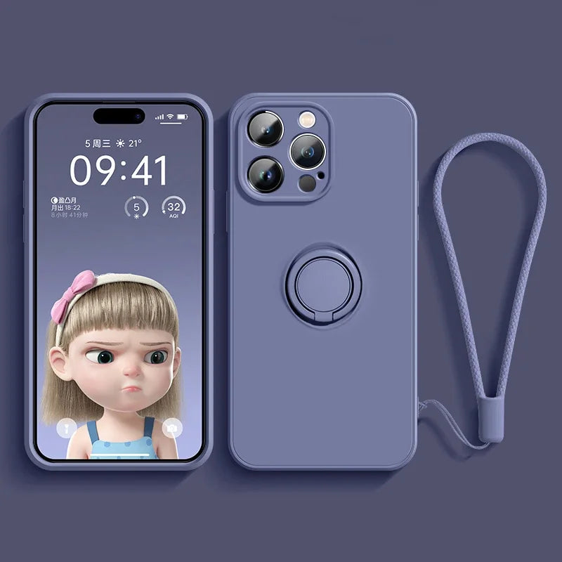Magnetic Soft Silicone Case with Ring Holder for iPhone