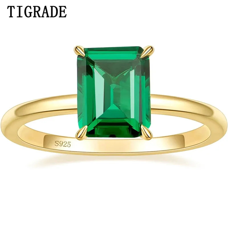Gold Emerald Zircon Ring for Women