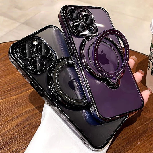 MagSafe Case for iPhone – Transparent Magnetic Ring Holder Shockproof Cover
