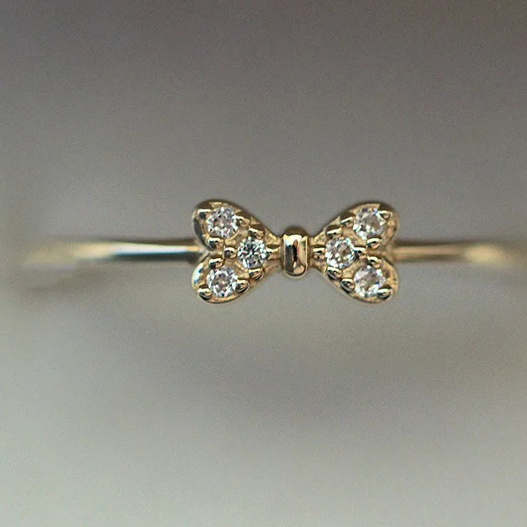 14K Gold Bow Zircon Ring for Women
