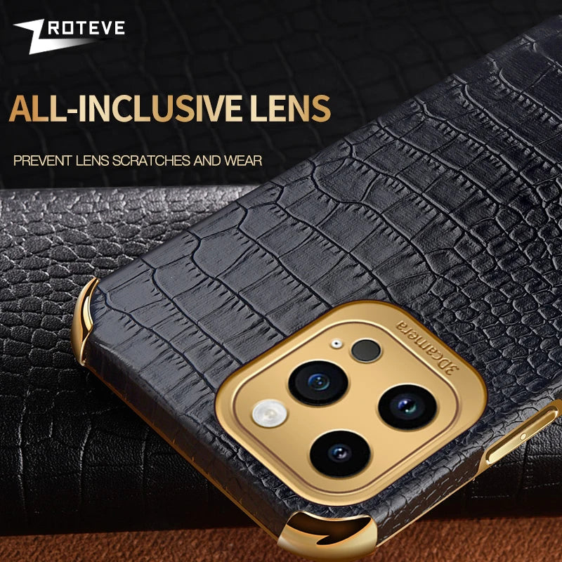 Luxury Crocodile Leather Pattern Phone Case – Gold Plating Silicone Cover