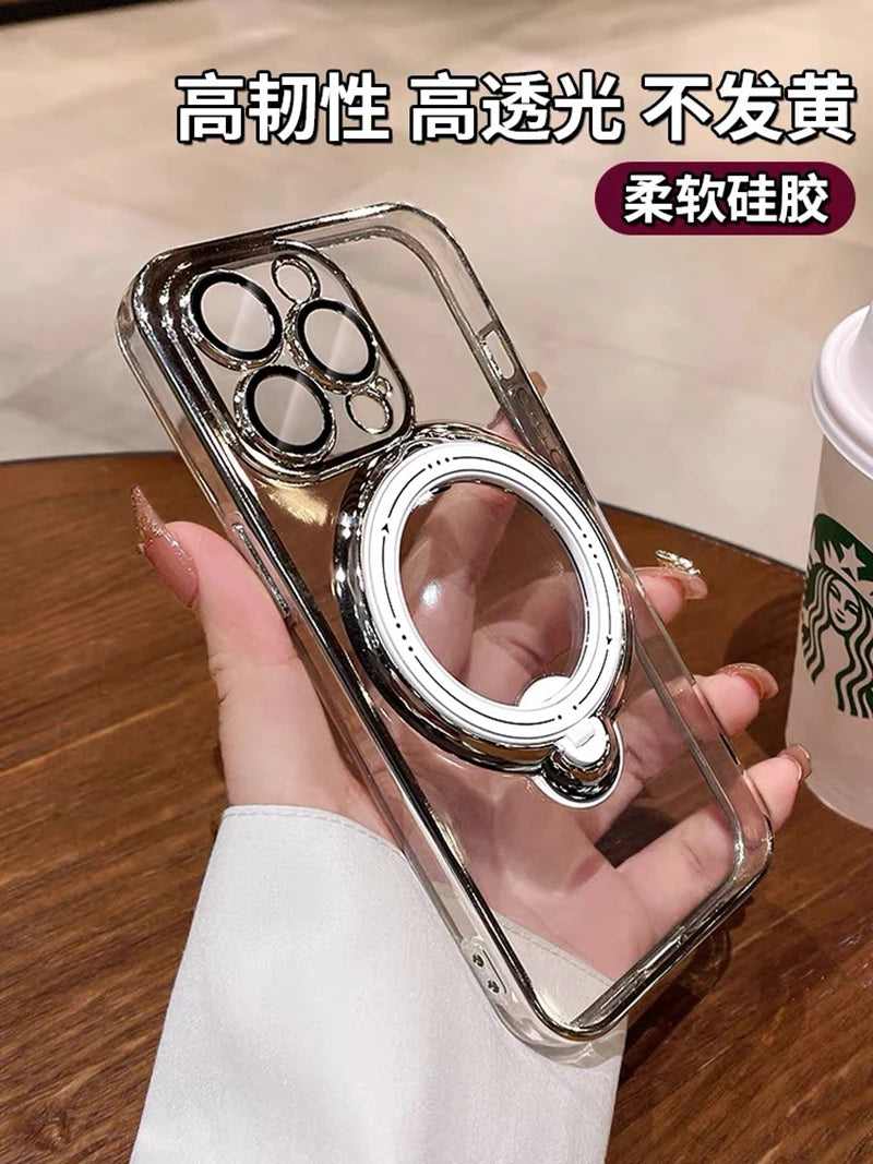 MagSafe Case for iPhone – Transparent Magnetic Ring Holder Shockproof Cover
