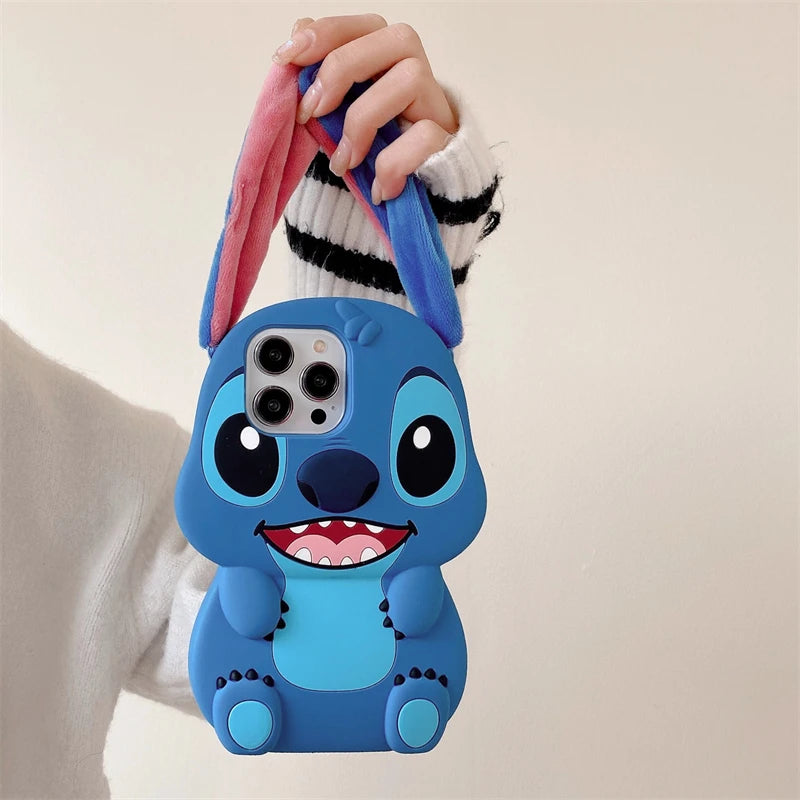 So Cute 3D Cartoon Stitch Phone Case – Soft Silicone + Plush Ears