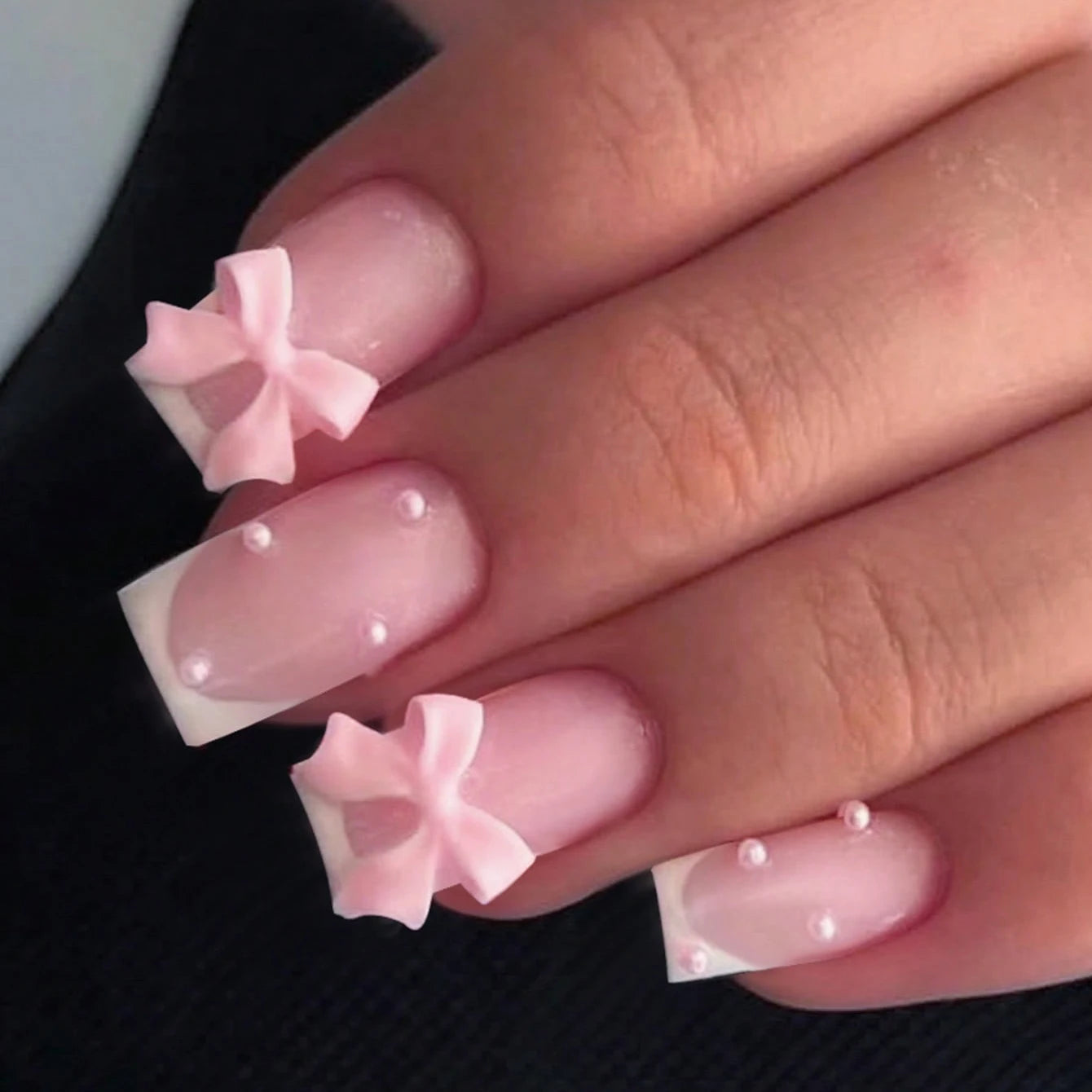 24pcs Press-On Square Fake Nails – French Tip Design