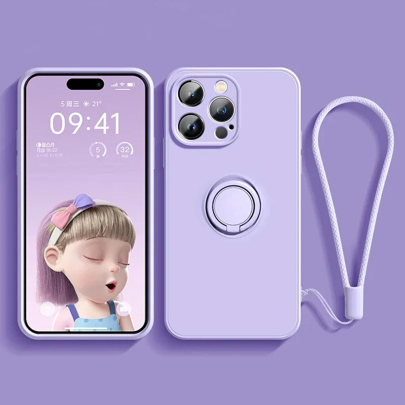 Magnetic Soft Silicone Case with Ring Holder for iPhone