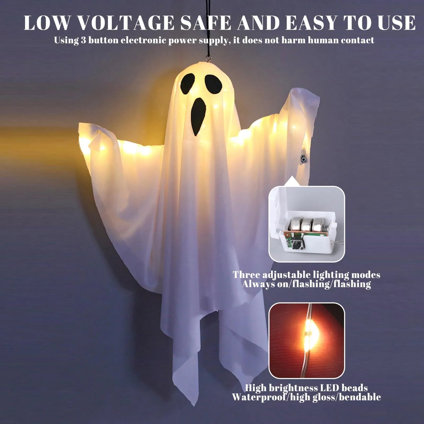 Halloween Light-Up Hanging Ghosts  Bright, Fun, and Perfect for Indoor or Outdoor Displays