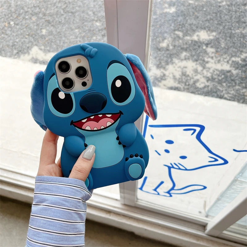 So Cute 3D Cartoon Stitch Phone Case – Soft Silicone + Plush Ears