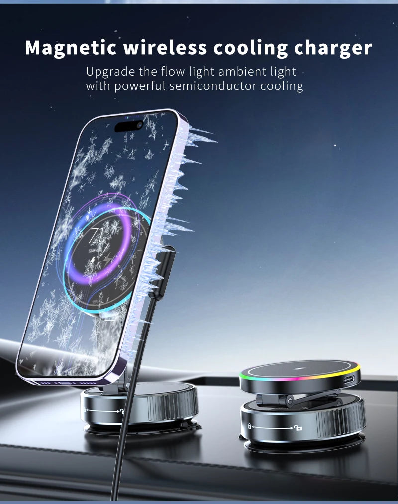 15W Wireless Charger Magnetic Car Holder – Multi-Angle Rotation for iPhone 12–16 Pro Max
