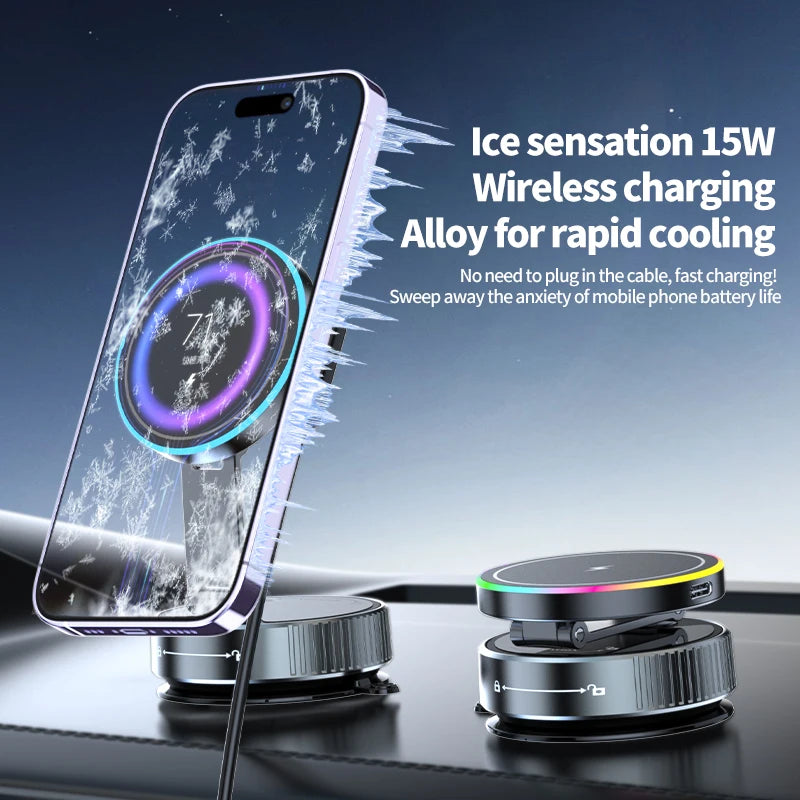 15W Wireless Charger Magnetic Car Holder – Multi-Angle Rotation for iPhone 12–16 Pro Max