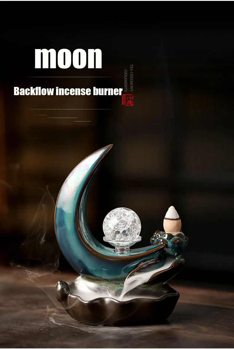Backflow Incense Burner – Moon Design Ceramic Holder for Home and Office Decoration