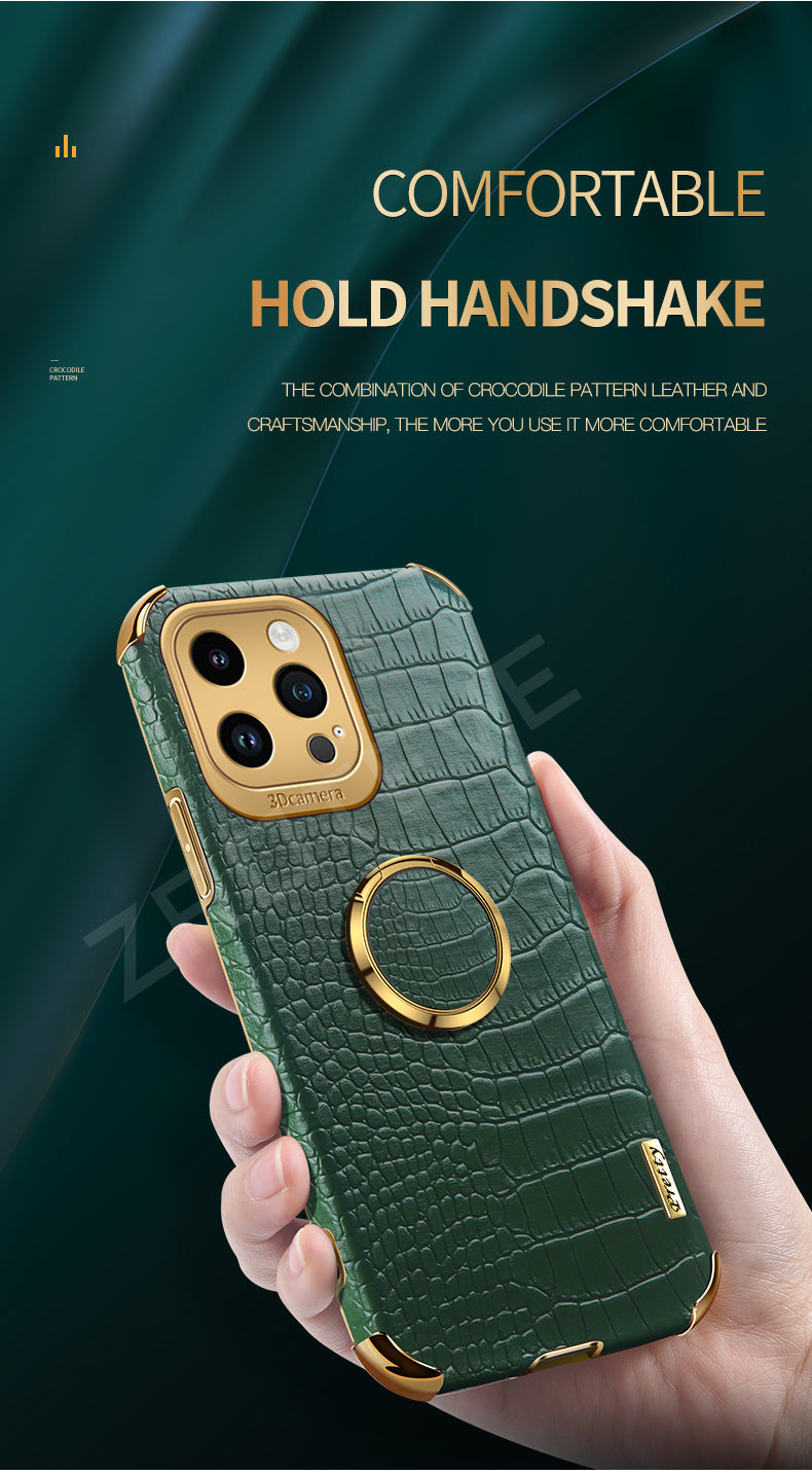 Luxury Crocodile Leather Pattern Phone Case Gold Plating Silicone Cover