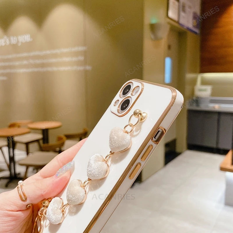 Heart Bracelet Chain Phone Case for Samsung Galaxy S24 S23 S22 S21 Ultra