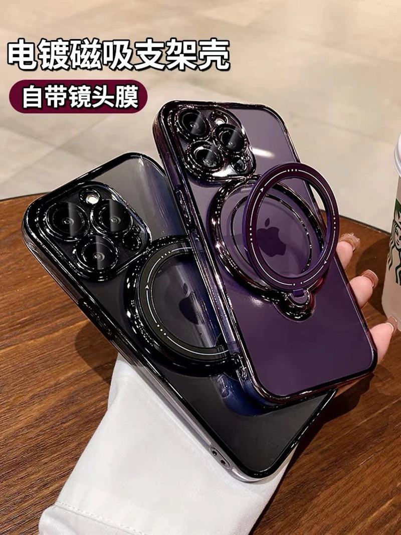 MagSafe Case for iPhone – Transparent Magnetic Ring Holder Shockproof Cover