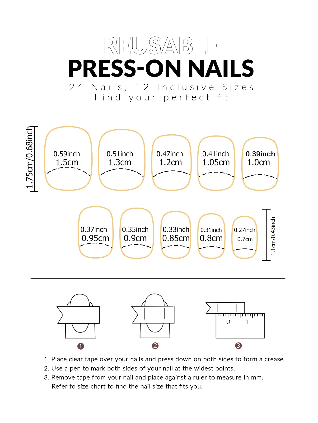 24pcs Press-On Square Fake Nails – French Tip Design