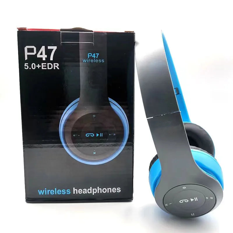 Stereo P47 Wireless Bluetooth 5.0 Headset – Foldable Sports Gaming Headphones with Mic