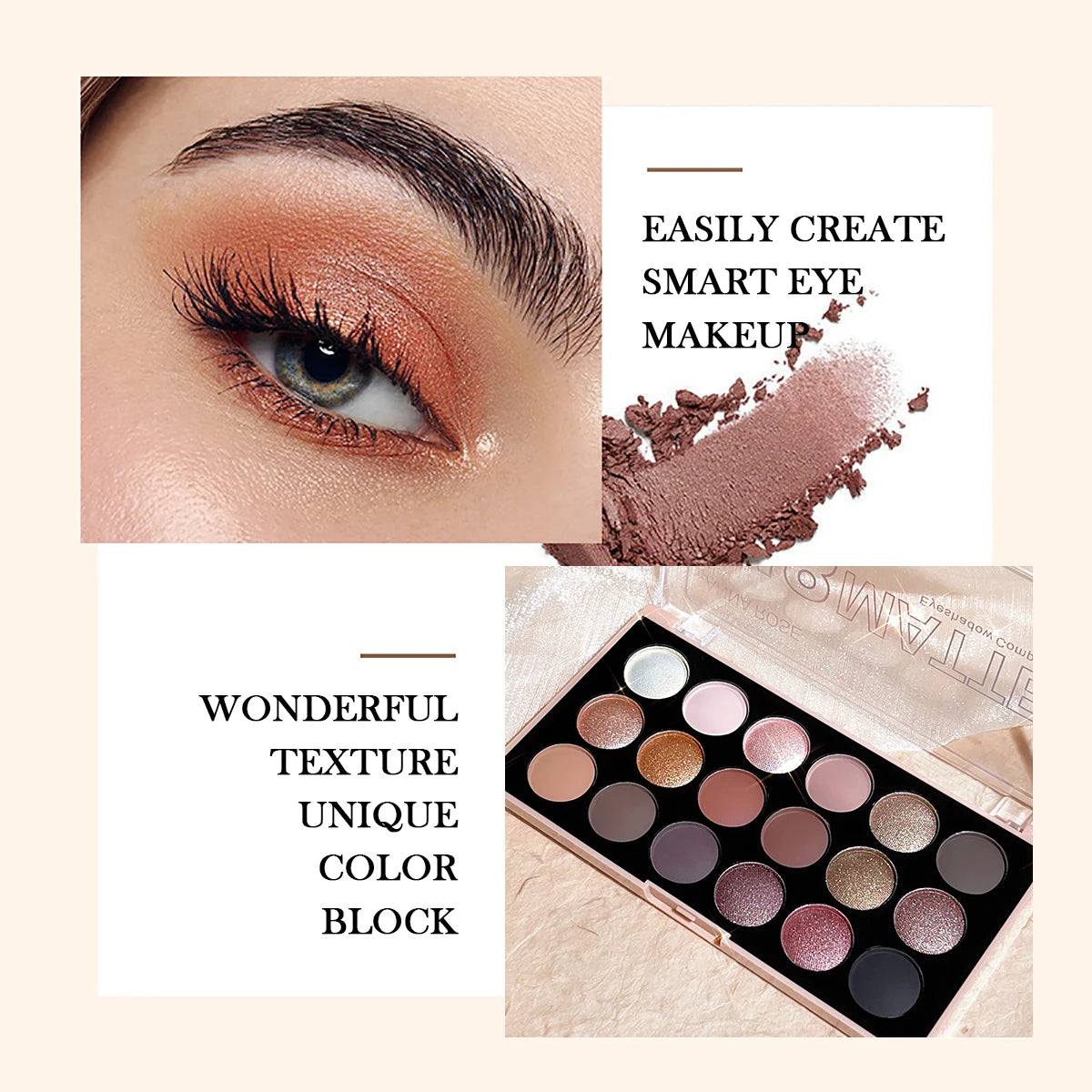 18-Color Eyeshadow Palette – Matte, Shimmer, and Glitter Tones