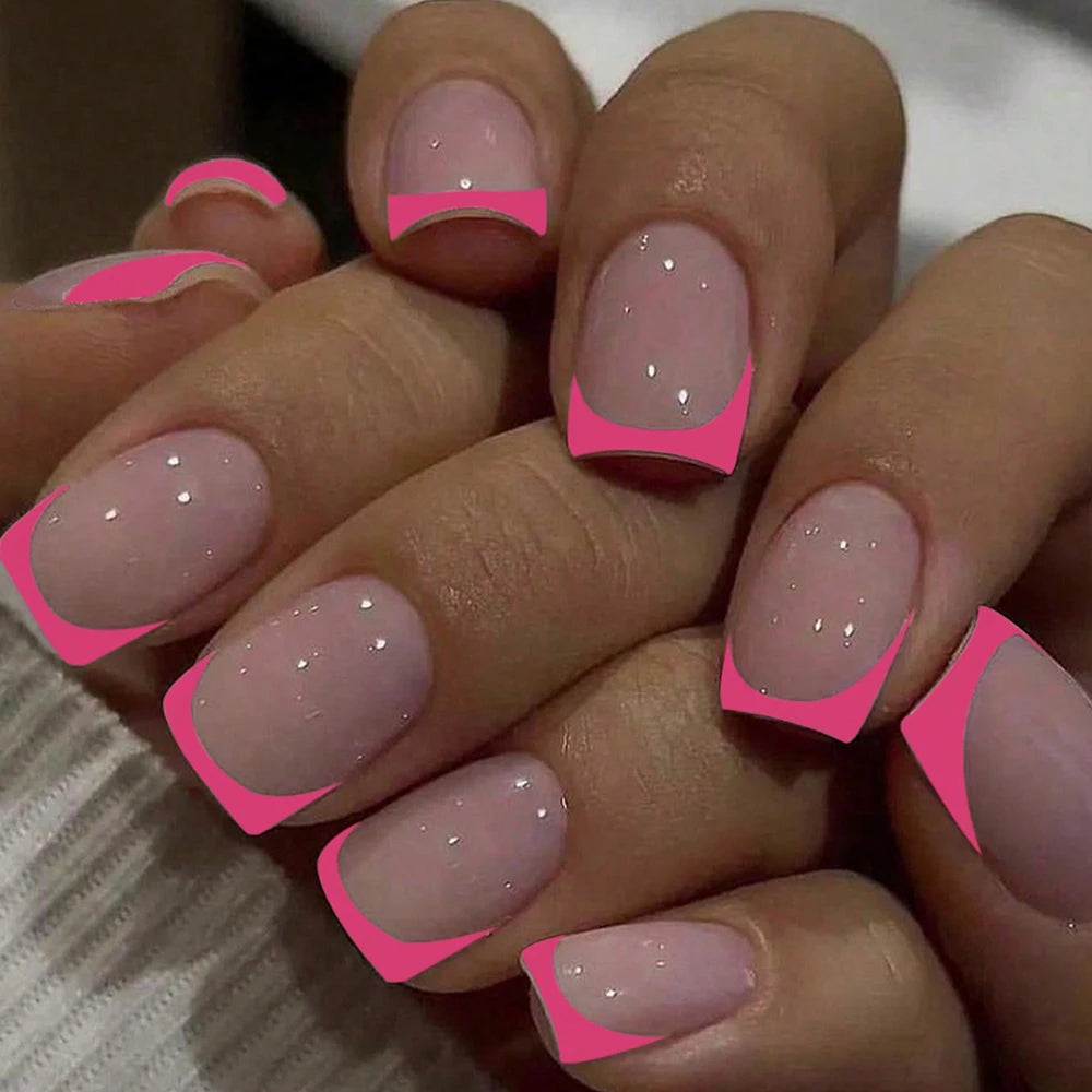 24pcs Press-On Square Fake Nails – French Tip Design