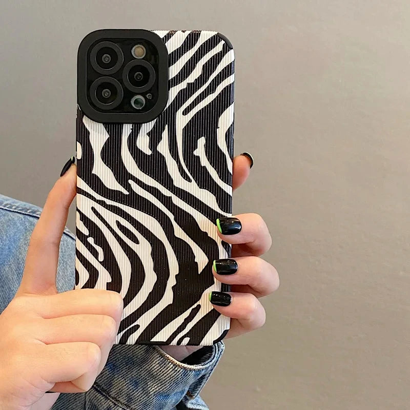Fashion Zebra Stripe Black & White Shockproof Phone Case  For iPhone 11–16 Pro Max