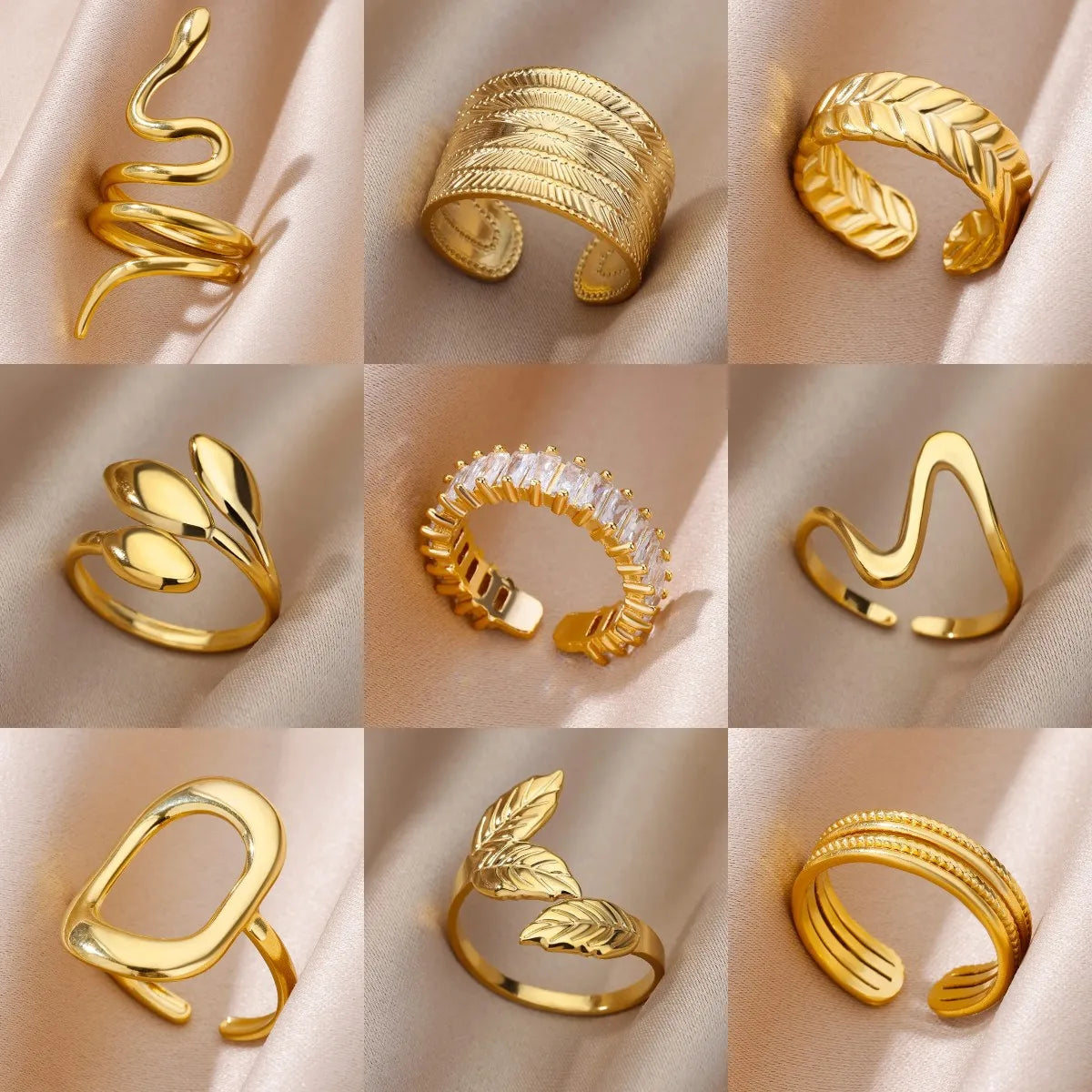 316L Stainless Steel Gold Rings – Luxury Adjustable Women’s Jewelry