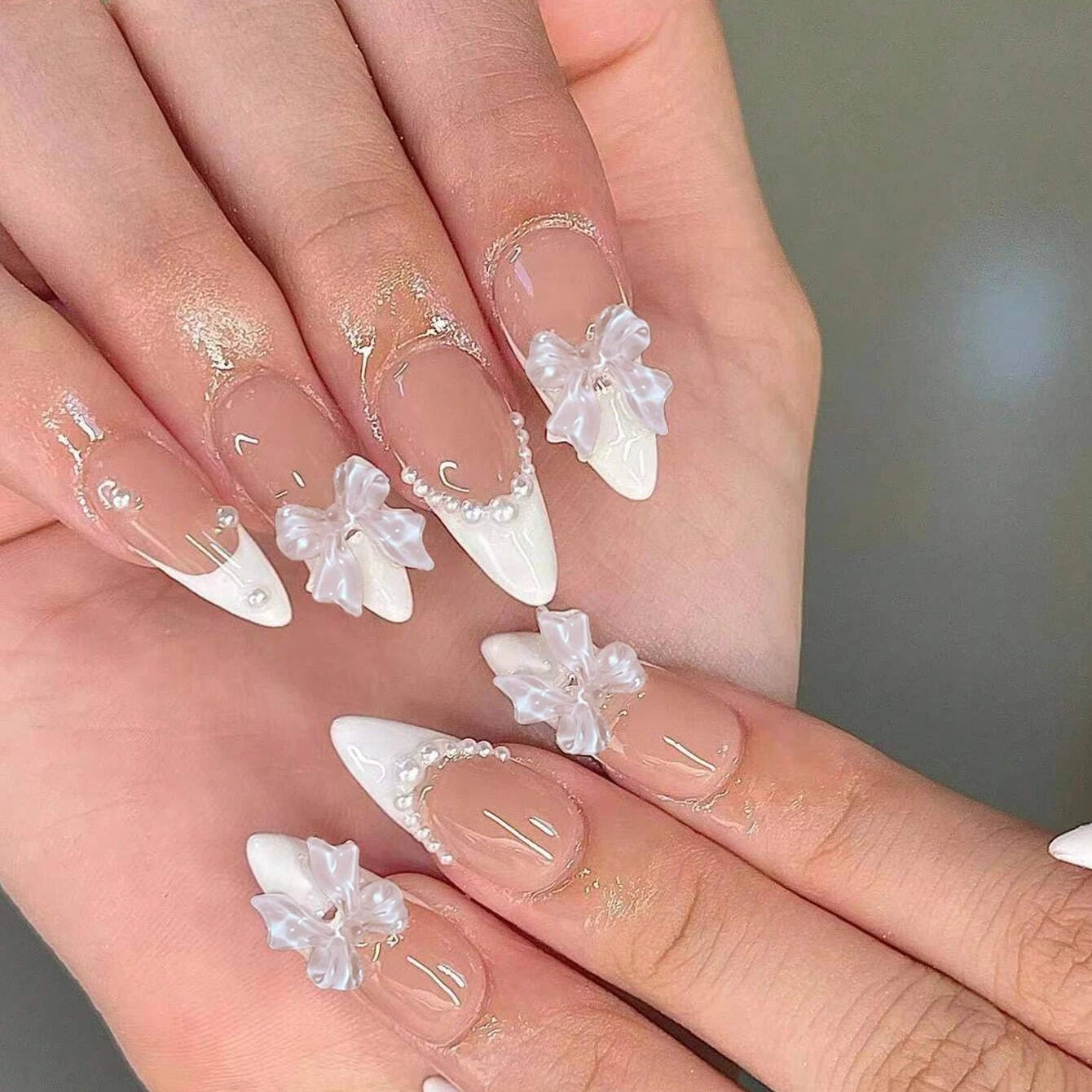 24pcs Press-On Square Fake Nails – French Tip Design