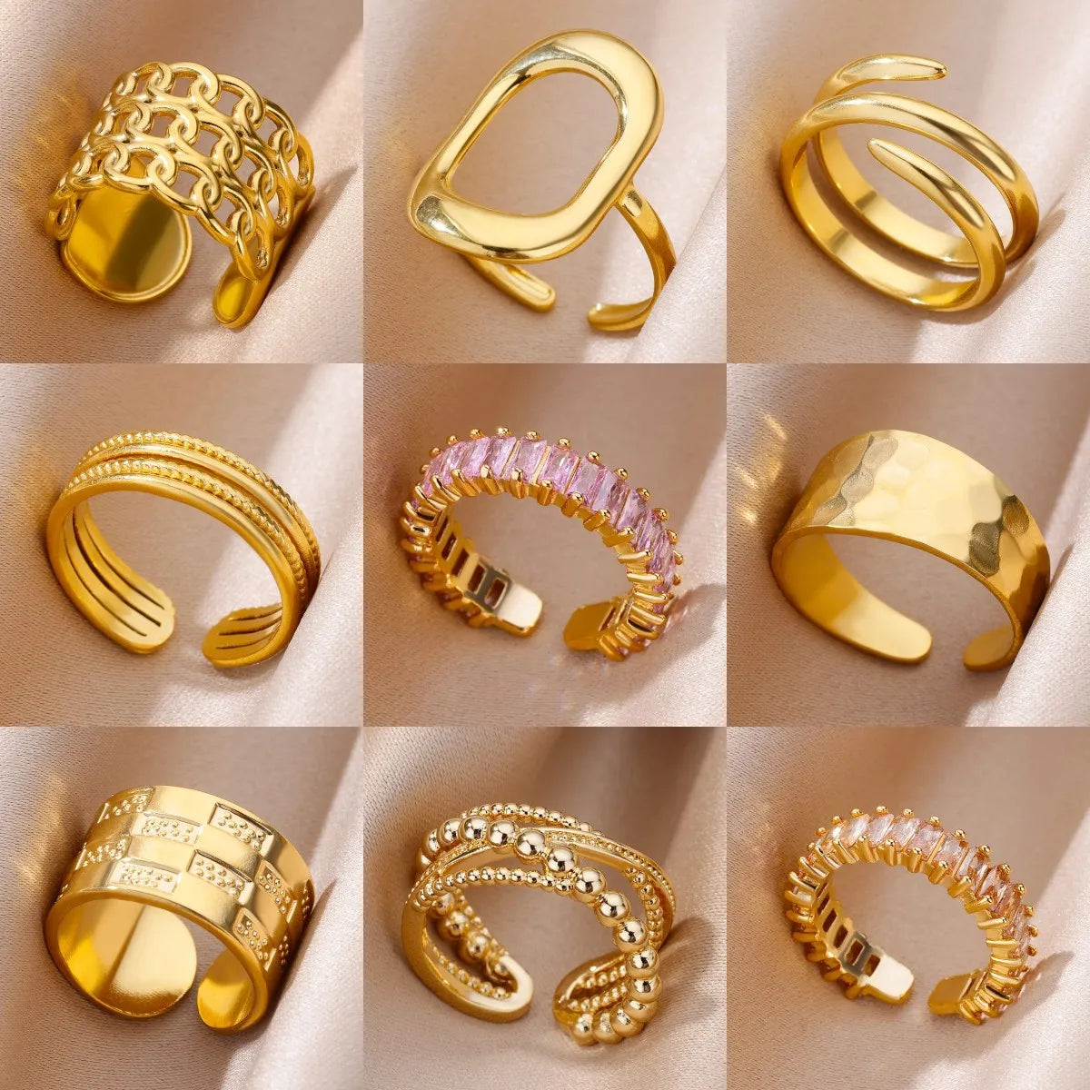 316L Stainless Steel Gold Rings – Luxury Adjustable Women’s Jewelry