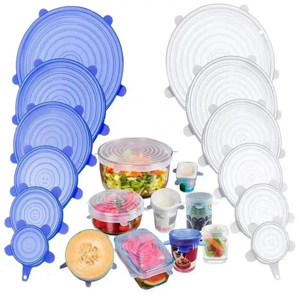 6PCS Reusable Silicone Stretch Lids ā Airtight Food Covers for Bowls, Dishes & Containers