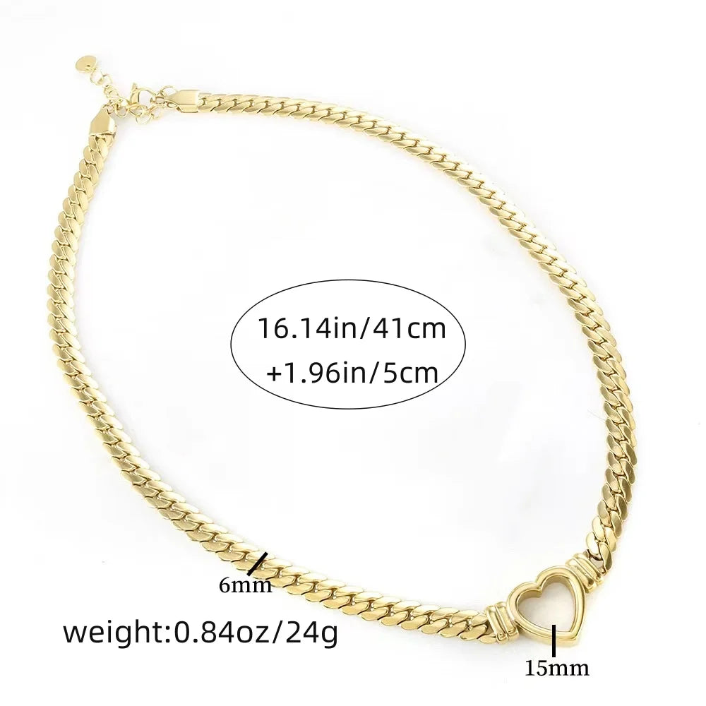 18K Gold Plated Heart Chain Necklace – Stainless Steel Unisex