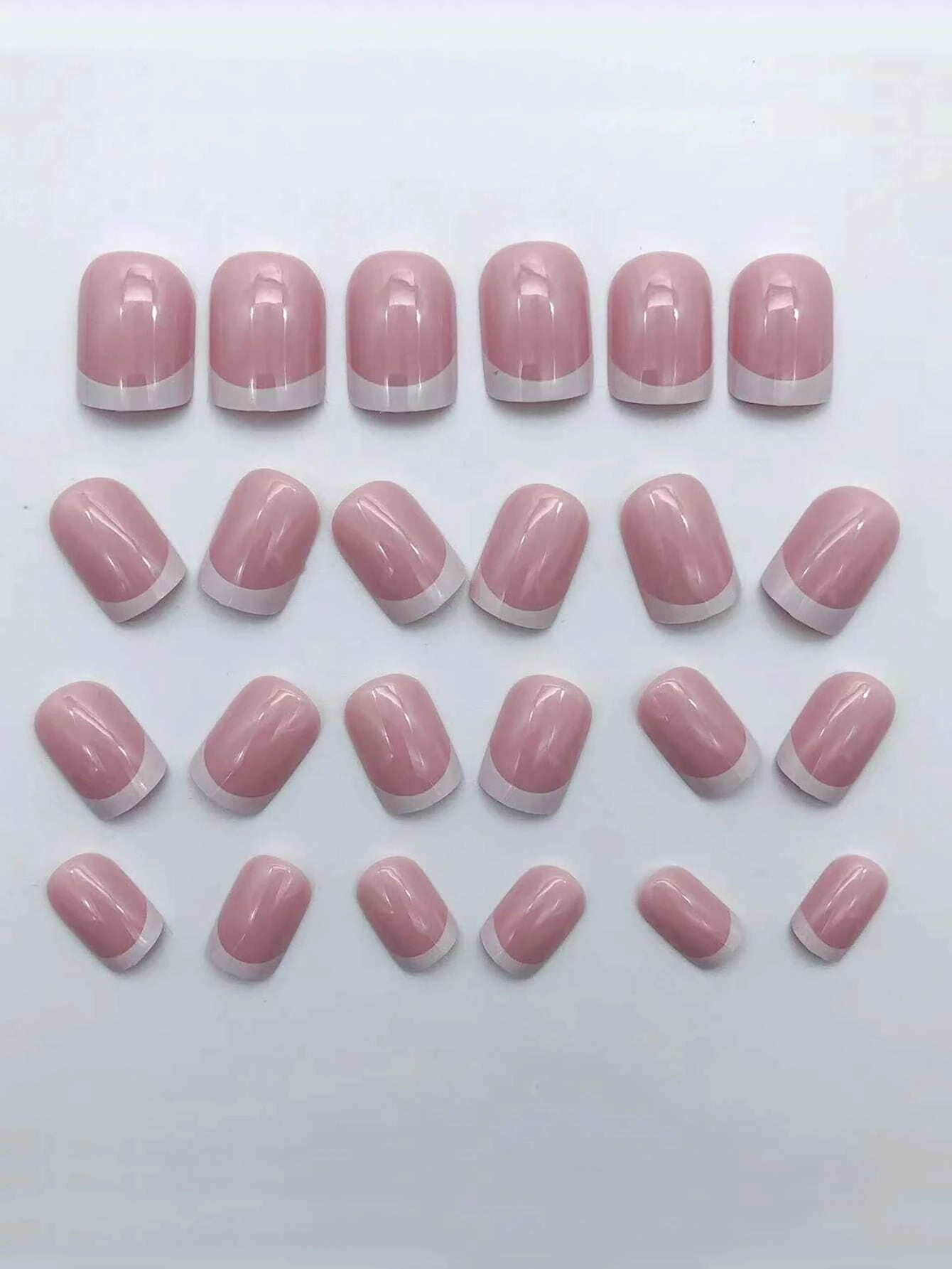 24pcs Press-On Square Fake Nails – French Tip Design