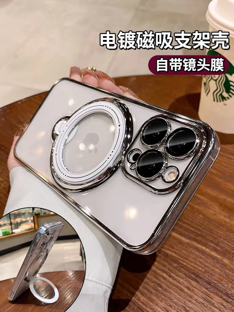 MagSafe Case for iPhone – Transparent Magnetic Ring Holder Shockproof Cover