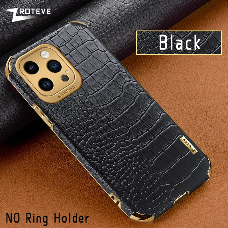 Luxury Crocodile Leather Pattern Phone Case Gold Plating Silicone Cover